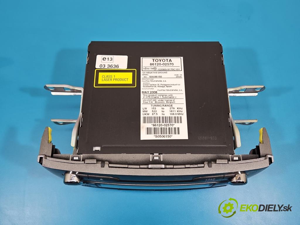 Toyota Auris I 2006-2013 1.6 VVTI 124hp manual 91 kW 1598 cm3 5- Radio originál 86120-02570
