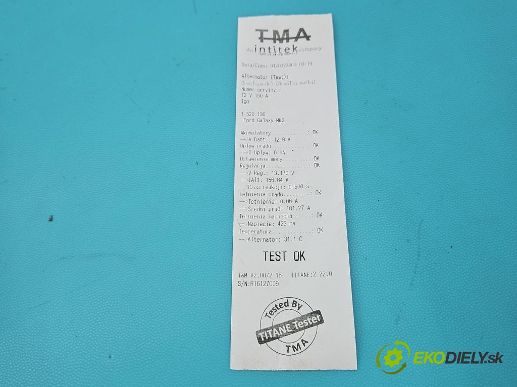 Ford Galaxy Mk2 2006-2015 2.0 TDCI 131 HP manual 96 kW 1997 cm3 5- Alternator 0121615009 (Alternátor)