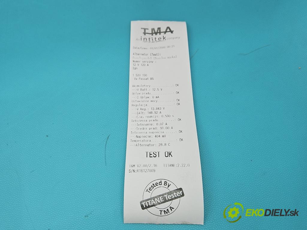 Vw Passat B5 1995-2005 1.9 tdi 131 HP manual 96 kW 1896 cm3 4- Alternator 028903031 (Alternátor)