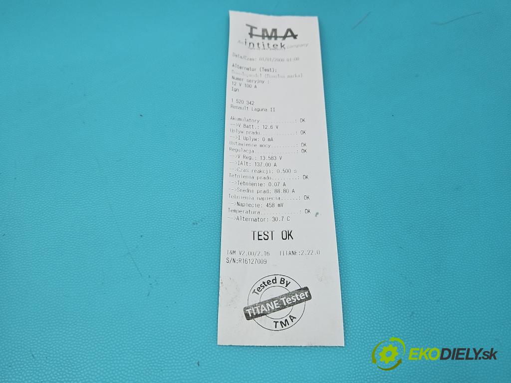 Renault Laguna II 2001-2007 1.8 16V 120 HP manual 88 kW 1783 cm3 5- Alternator 8200153710 (Alternátor)