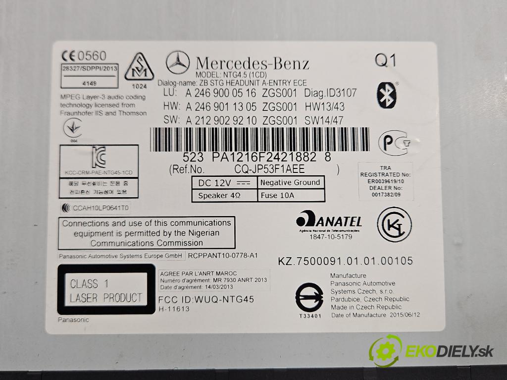 Mercedes A W176 2012-2018 1.5 CDI 109 HP manual 80 kW 1461 cm3 5- Radio originál A2469000516