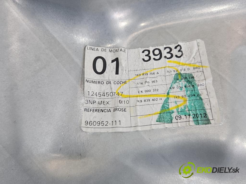Vw Golf VI 2008-2013 1.6 TDI 90 HP manual 66 kW 1598 cm3 5- mechanizmus okna zadné pravý 3C0959704B