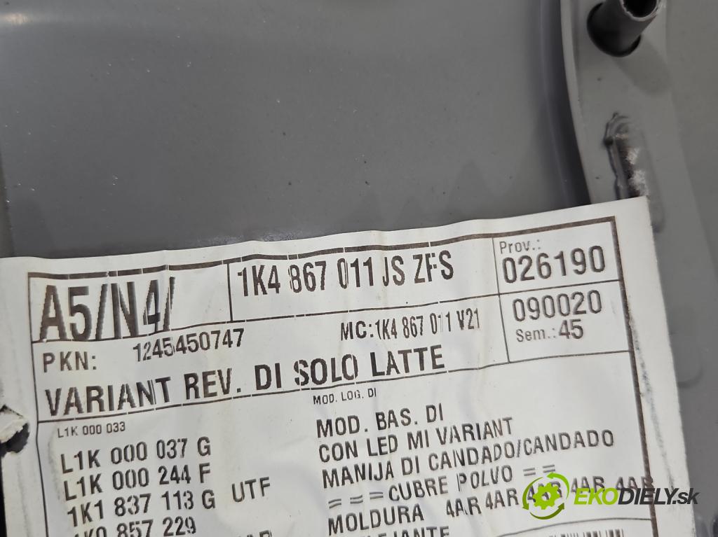 Vw Golf VI 2008-2013 1.6 TDI 90 HP manual 66 kW 1598 cm3 5- Čalounictví: dvere predné ľavé 1K4867011J