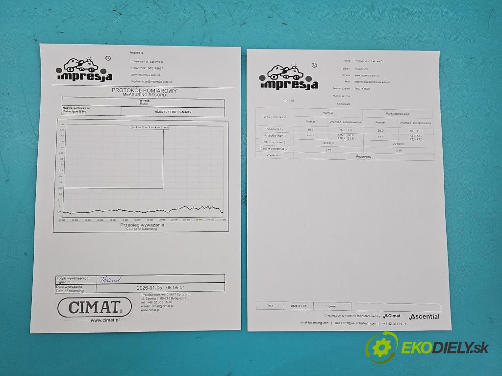 Ford S-max I 2006-2015 2.0 TDCI 140 HP manual 103 kW 1997 cm3 5- turbodúchadlo, turbo repasovaná 760774-2