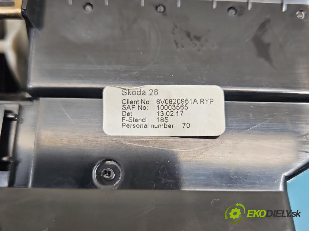 Skoda Fabia III 2014- 2021 1.2 TSI 110 hp manual 81 kW 1197 cm3 5- Mřížka: topení medián: 6V0820951A (Mřížka topení)