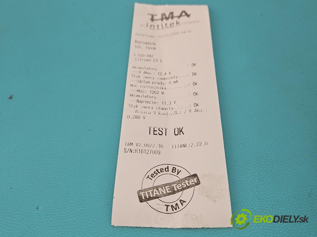 Citroen C3 I 2002-2009 1.4 HDI 68 hp manual 50 kW 1398 cm3 5- startér:  (Startér)