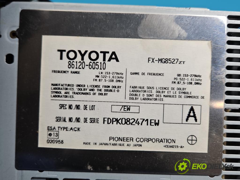 Toyota Land Cruiser J120 2002-2010 3.0 D4D 166 HP automatic 122 kW 2982 cm3 5- Radio originál 86120-60510