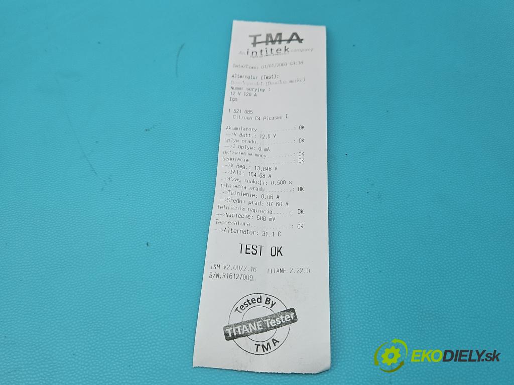 Citroen C4 Picasso I 2006-2013 1.8 16V 125 HP manual 92 kW 1749 cm3 5- Alternator 9649846880 (Alternátor)