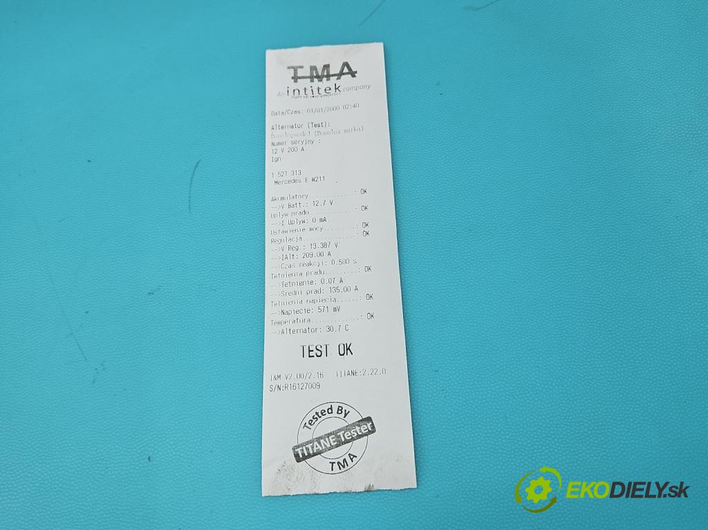 Mercedes E W211 2002-2009 2.2 cdi 136 HP automatic 100 kW 2148 cm3 5- Alternator A0131549002 (Alternátor)