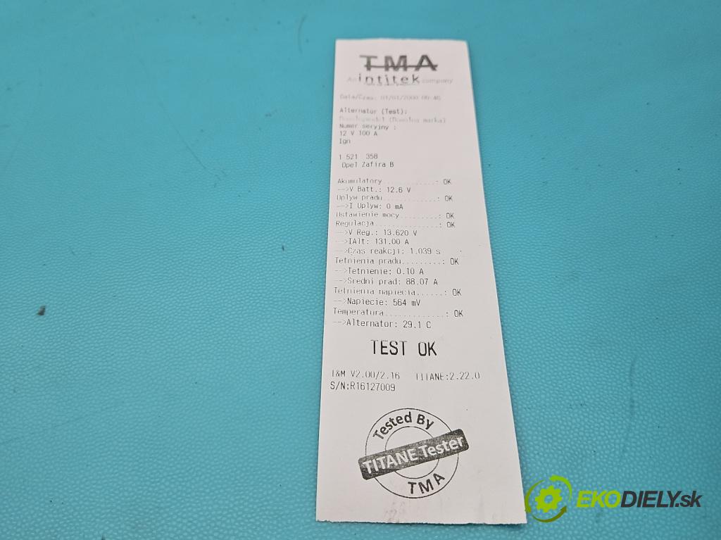 Opel Zafira B 2005-2014 1.9 CDTI 120 HP manual 88 kW 1910 cm3 5- Alternator  (Alternátor)