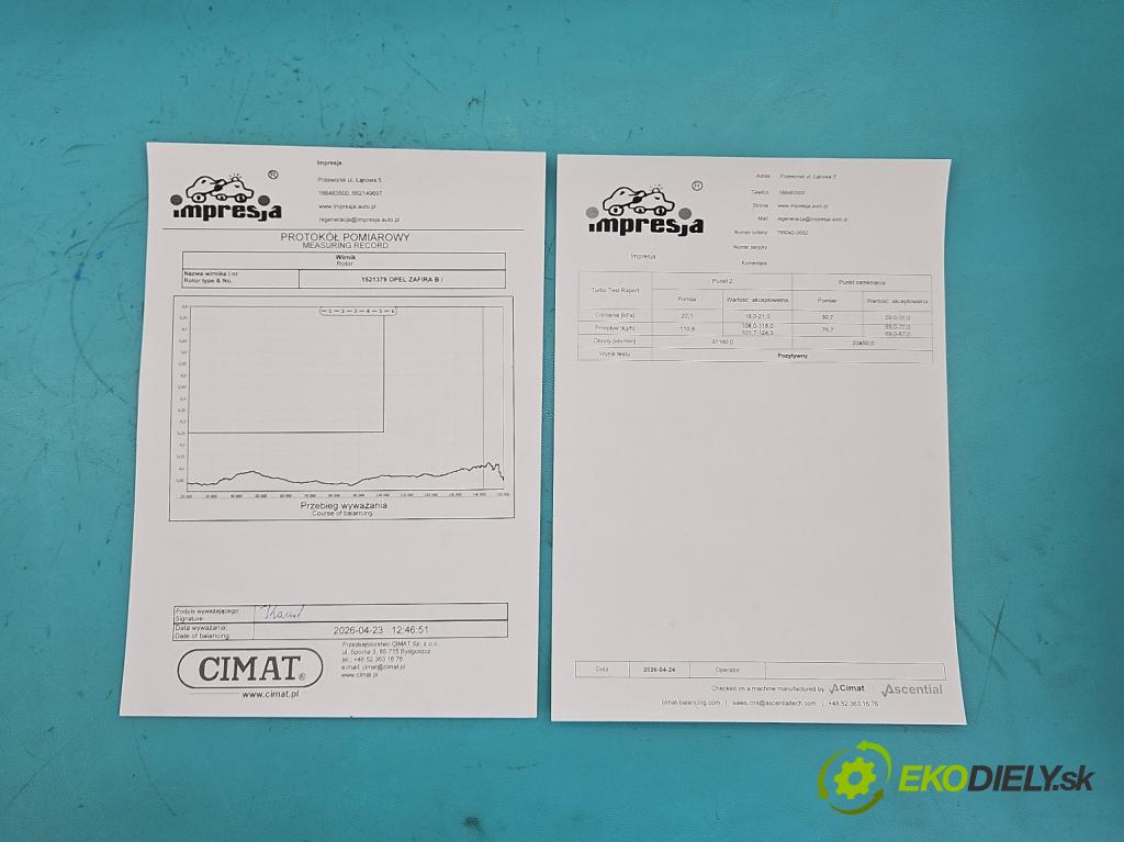 Opel Zafira B 2005-2014 1.9 CDTI 120 HP manual 88 kW 1910 cm3 5- turbodúchadlo, turbo repasovaná 755042-2