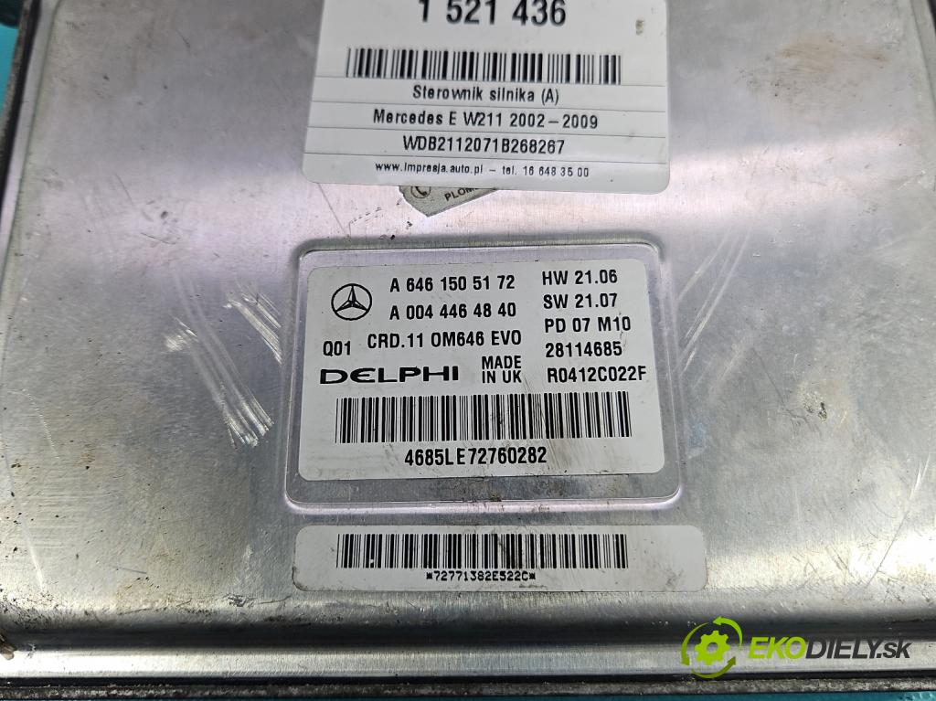Mercedes E W211 2002-2009 2.2 cdi 136 HP automatic 100 kW 2148 cm3 5- riadiaca jednotka motora A6461505172