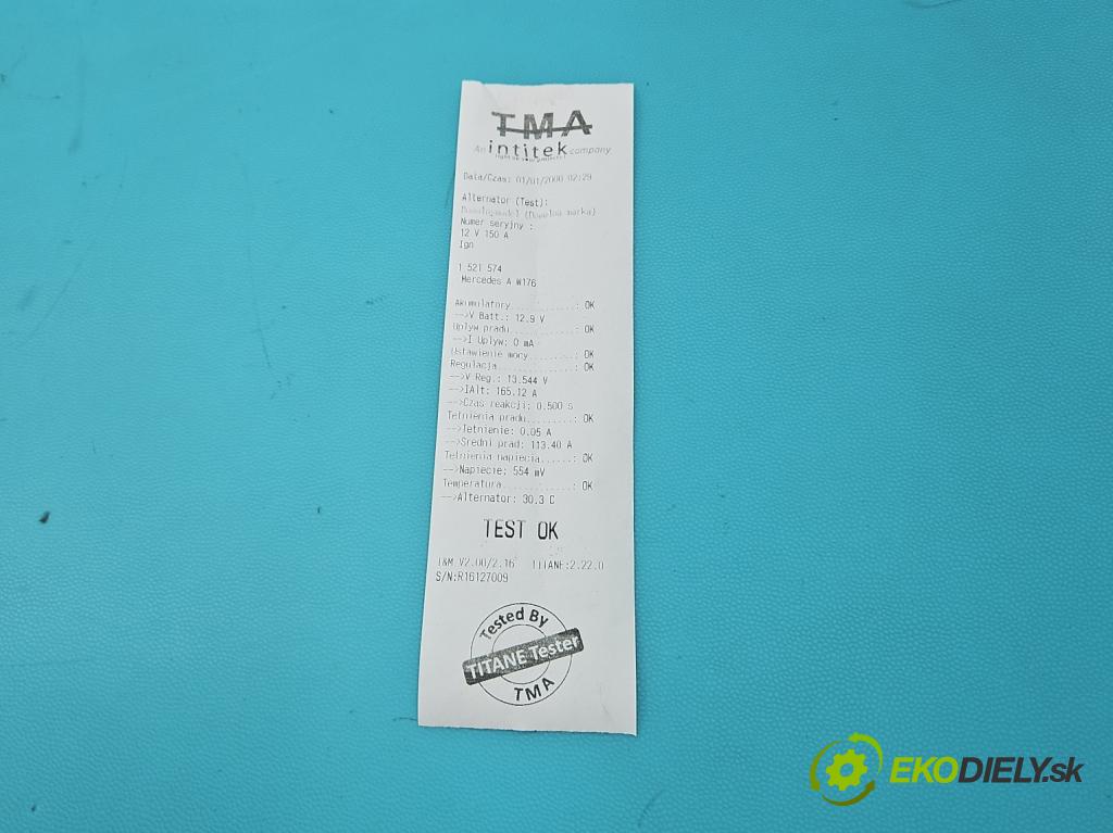 Mercedes A W176 2012-2018 1.5 CDI 109 HP manual 80 kW 1461 cm3 5- Alternator  (Alternátor)