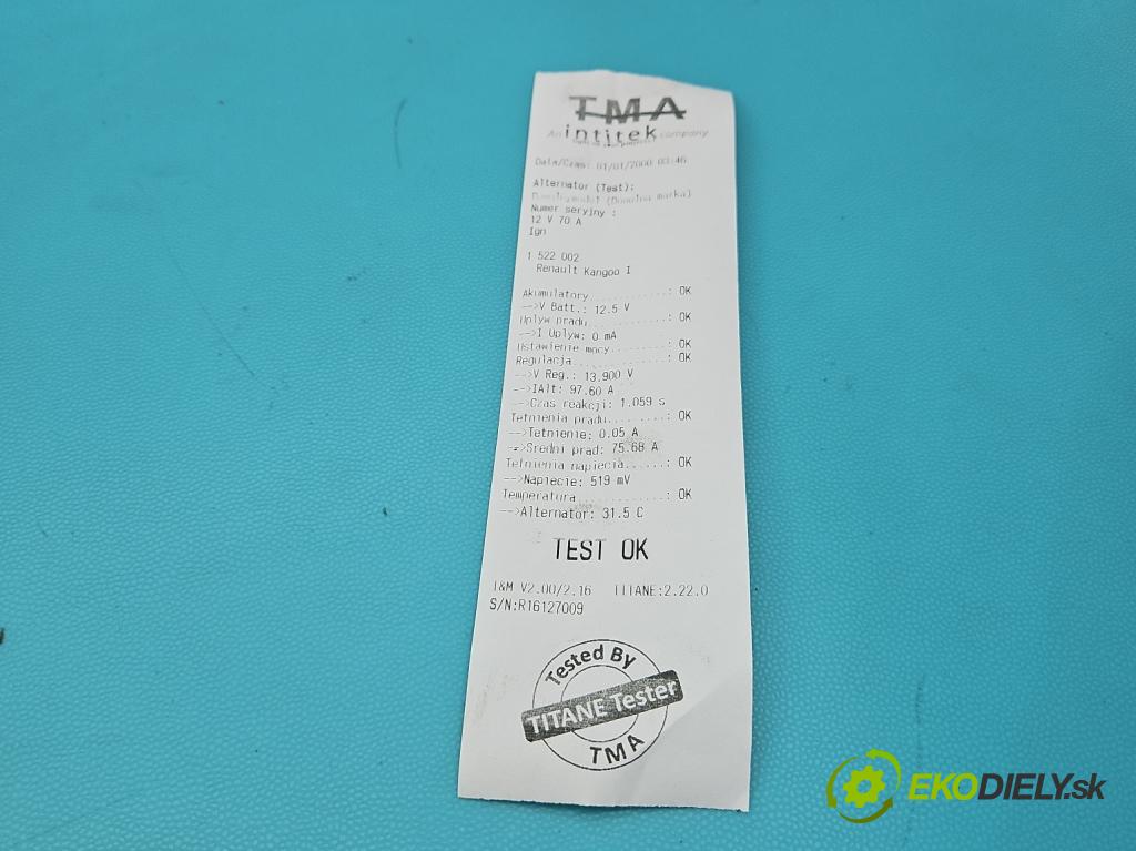 Renault Kangoo I 1998-2008 1.2b 58 HP manual 43 kW 1149 cm3 5- Alternator 7700433069 (Alternátor)
