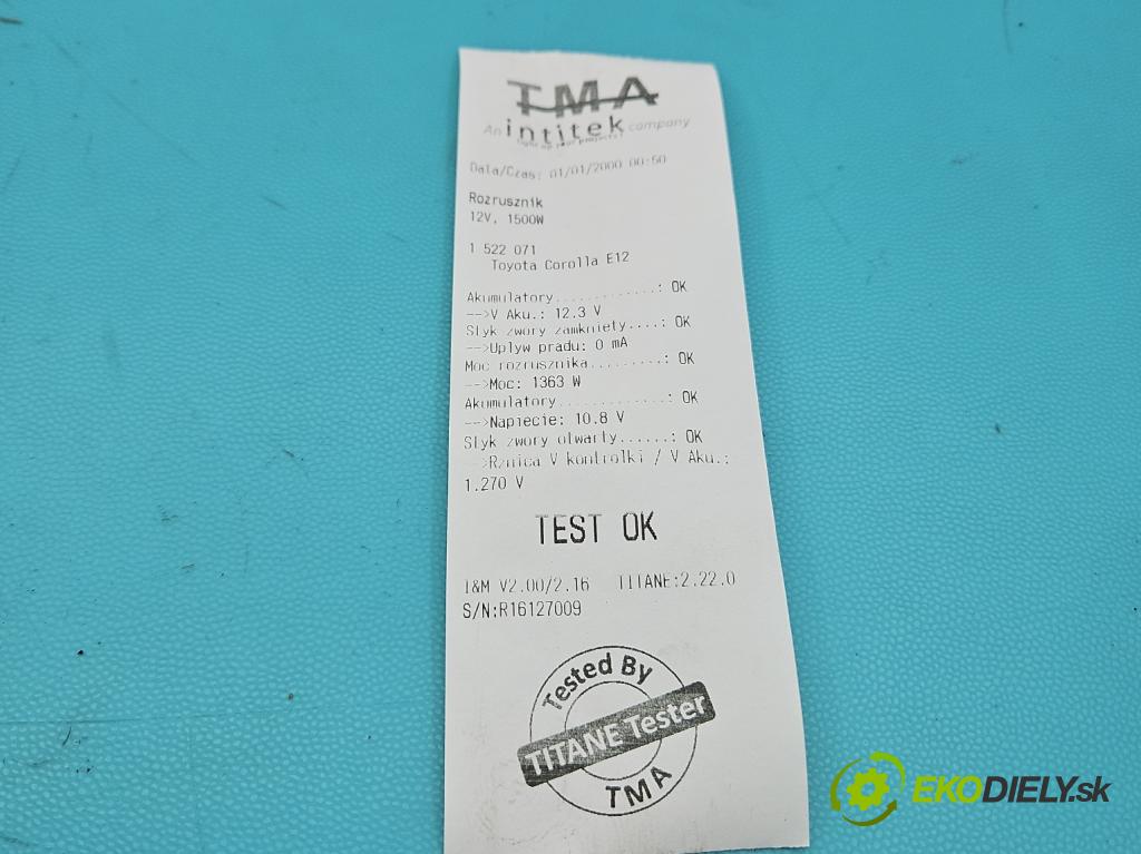 Toyota Corolla E12 2001-2009 1.8 VVTI usa 135 HP manual 99 kW 1794 cm3 4- štartér 28100-0D080 (Štartér)