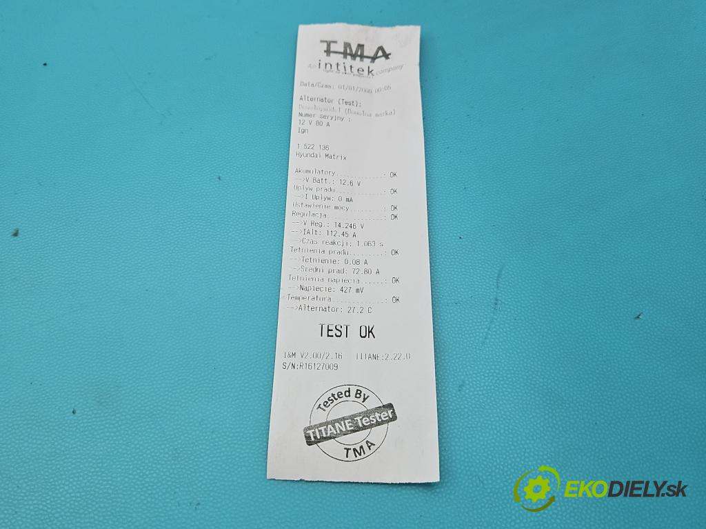 Hyundai Matrix 1.6 16V 103 HP manual 76 kW 1599 cm3 5- Alternator  (Alternátor)