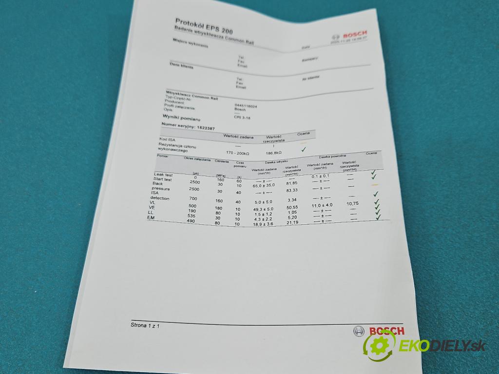 Bmw 7 F01 2008-2015 3.0d 245KM automatic 180 kW 2993 cm3 4- vstrek 0445116024 (Vstrekovač paliva)