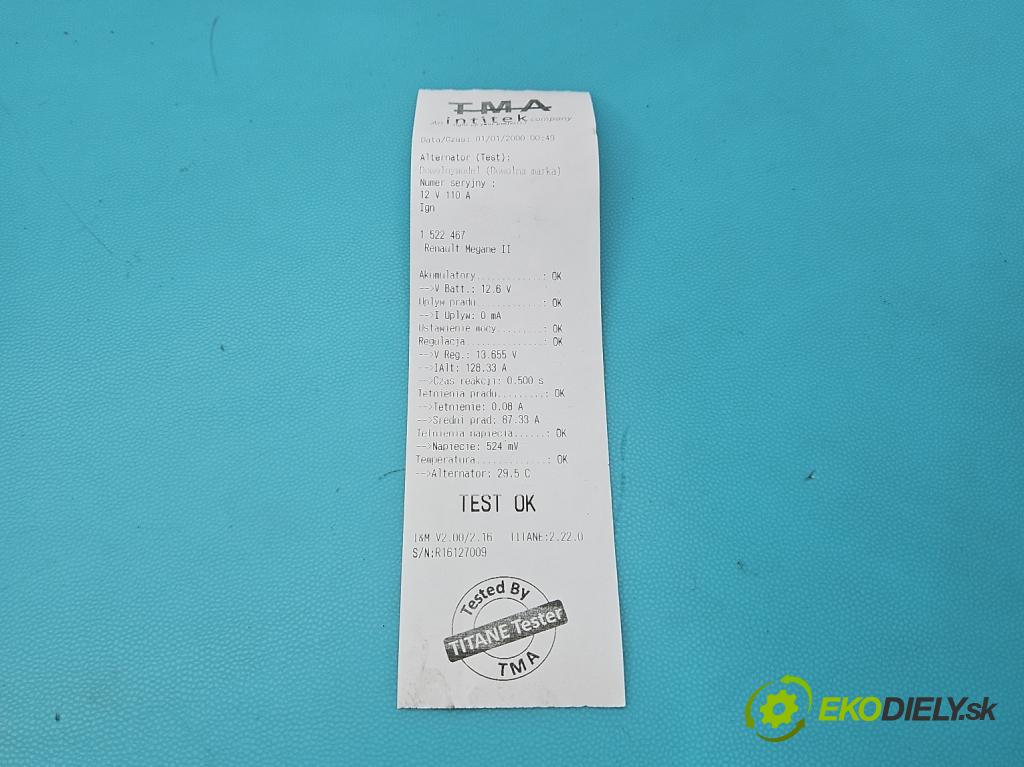 Renault Megane II 2003-2008 1.6 16v 113 HP manual 83 kW 1598 cm3 3- Alternator 2542664C (Alternátor)
