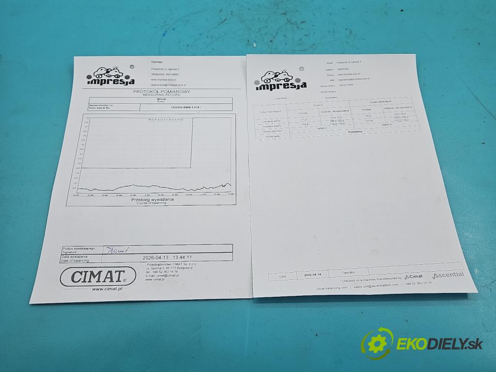 Bmw 5 E39 1996-2003 3.0d 193 HP manual 142 kW 2926 cm3 4- turbodúchadlo, turbo repasovaná 454191-4