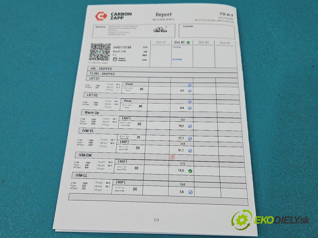 Mazda 3 I BK 2003-2009 1.6 citd 109 hp manual 80 kW 1560 cm3 5- vstřikovač 0445110188 (Vstřikovač paliva)