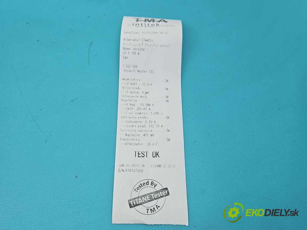 Renault Master III 2010-2024 2.3 DCI 163 HP manual 120 kW 2299 cm3 5- Alternator 231008137R (Alternátor)