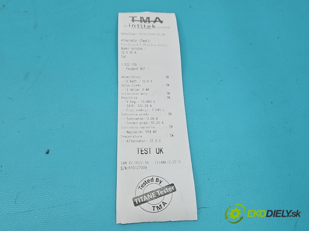 Peugeot 407 1.8 16V 116 HP manual 85 kW 1749 cm3 4- Alternator 9642880180 (Alternátor)