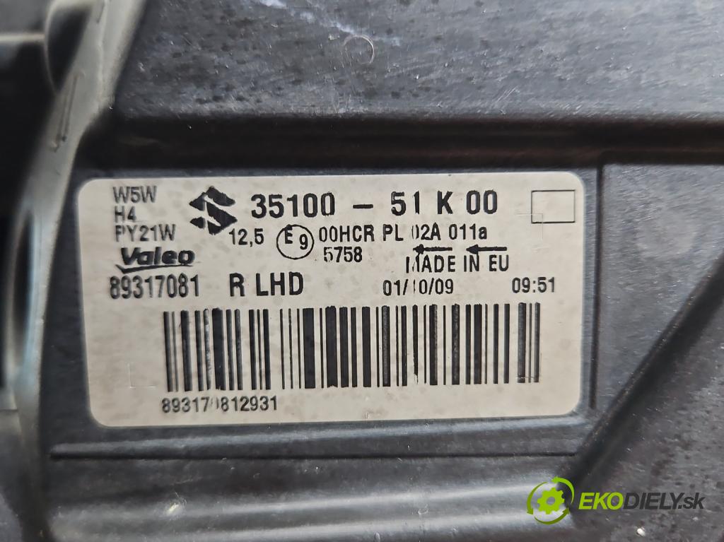 Suzuki Splash 1.3 DDIS 75 HP manual 55 kW 1248 cm3 5- Reflektor: pravý 35100-51K00 (Svetlo predné pravé)