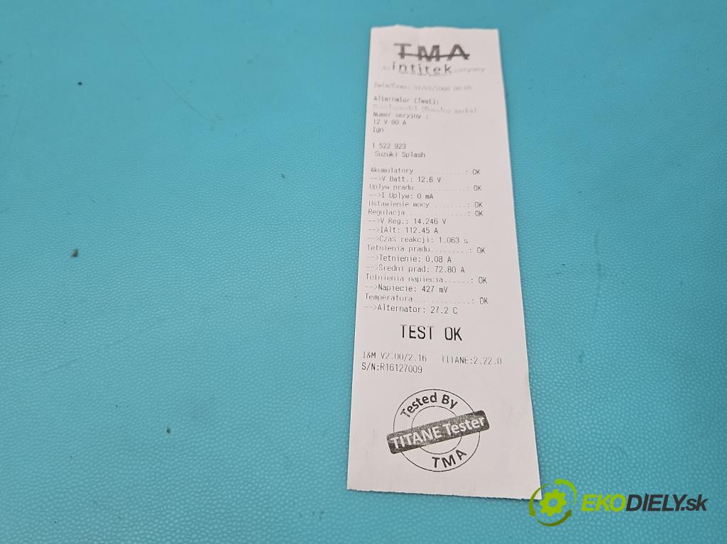 Suzuki Splash 1.3 DDIS 75 HP manual 55 kW 1248 cm3 5- Alternator  (Alternátor)