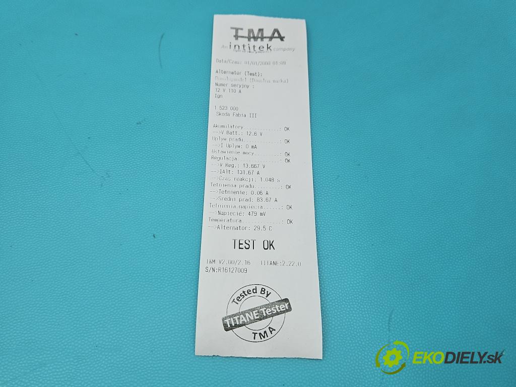 Skoda Fabia III 2014- 2021 1.2 TSI 110 HP manual 81 kW 1197 cm3 5- Alternator 04E903015 (Alternátor)