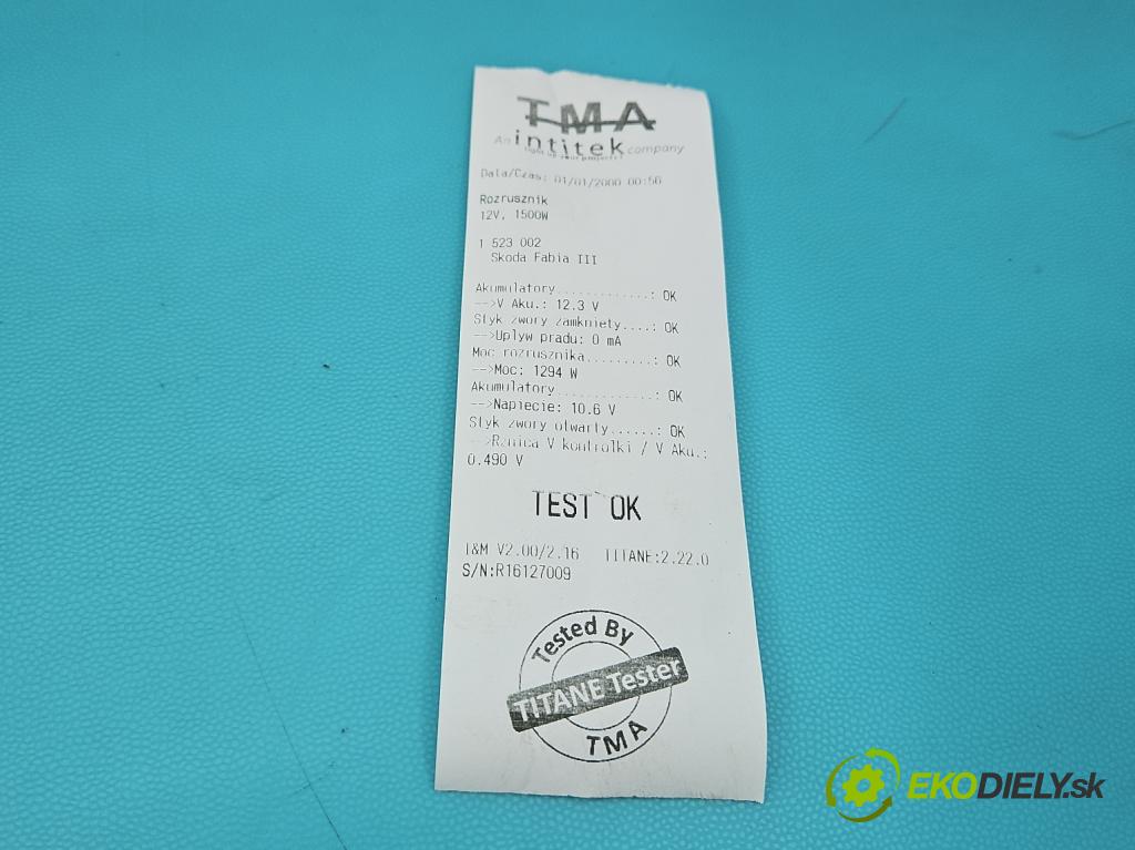 Skoda Fabia III 2014- 2021 1.2 TSI 110 HP manual 81 kW 1197 cm3 5- štartér 02M911024Q (Štartér)