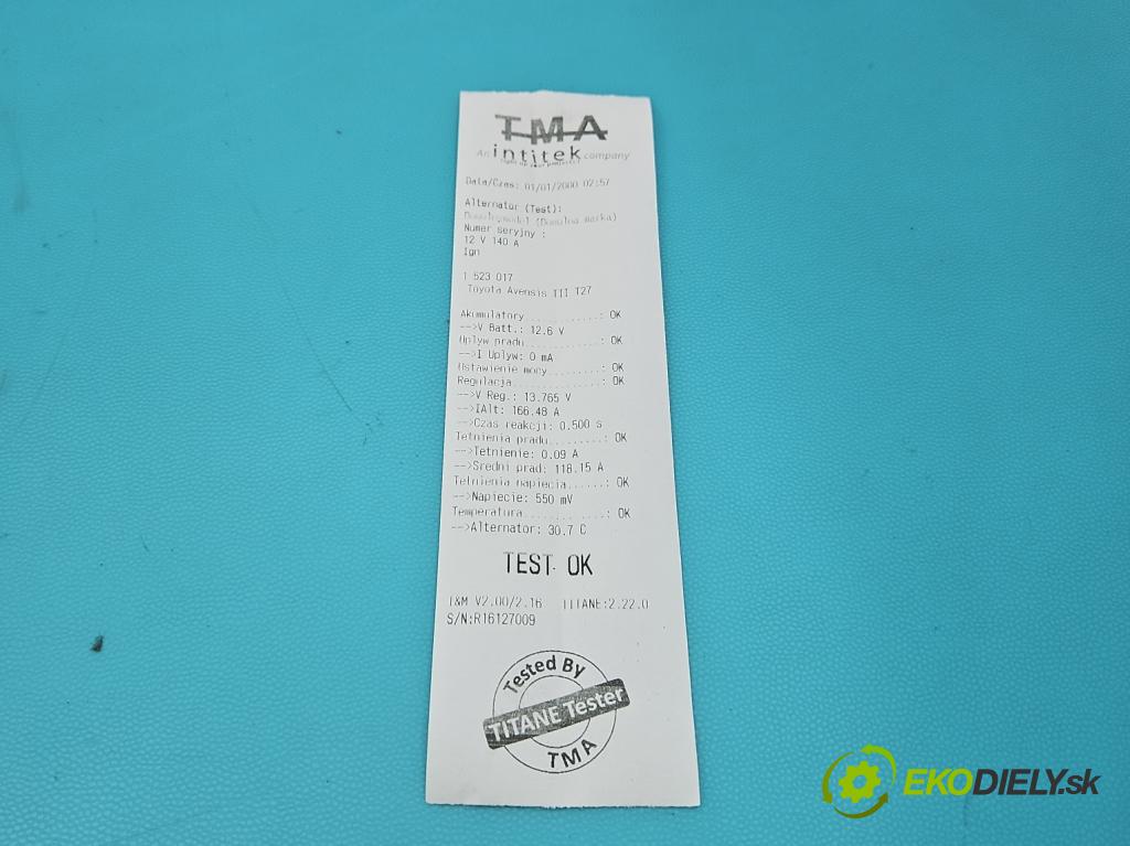 Toyota Avensis III T27 2009-2018 2.0 D4D 126 HP manual 93 kW 1998 cm3 4- Alternator 27060-0G021 (Alternátor)