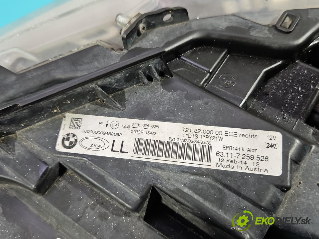 Bmw 3 F30 2011-2018 2.0d 184hp manual 135 kW 1995 cm3 4- Reflektor: pravý 7259526 (Svetlo predné pravé)