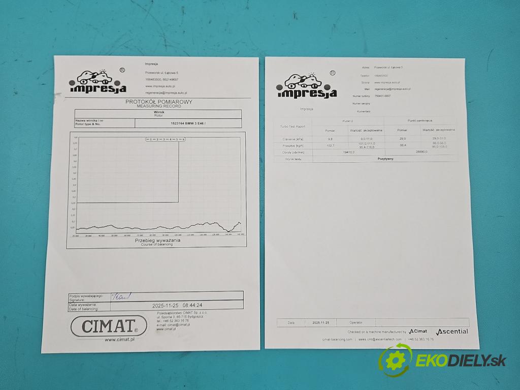 Bmw 3 E46 1998-2007 2.0d 150 hp automatic 110 kW 1995 cm3 5- Turbodmychadlo repasováno 750431-7