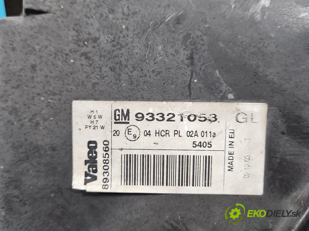 Opel Meriva A 2002-2010 1.7 dti 75 HP manual 55 kW 1686 cm3 5- Reflektor: pravý 93321053 (Svetlo predné pravé)
