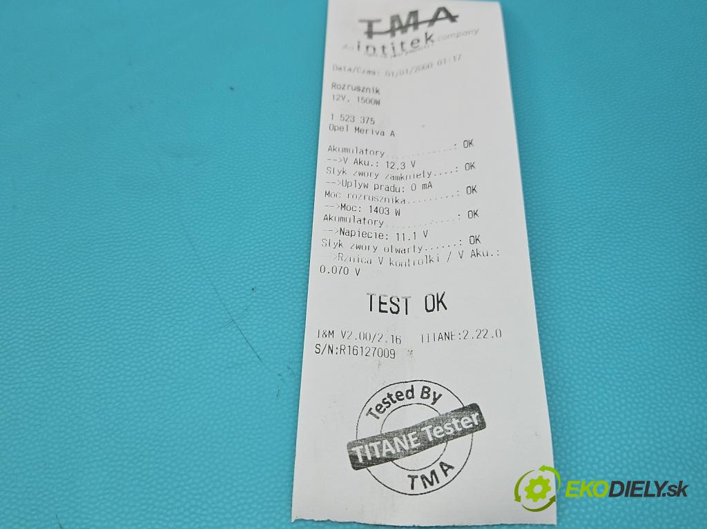 Opel Meriva A 2002-2010 1.7 dti 75 hp manual 55 kW 1686 cm3 5- startér: 112320 (Startér)