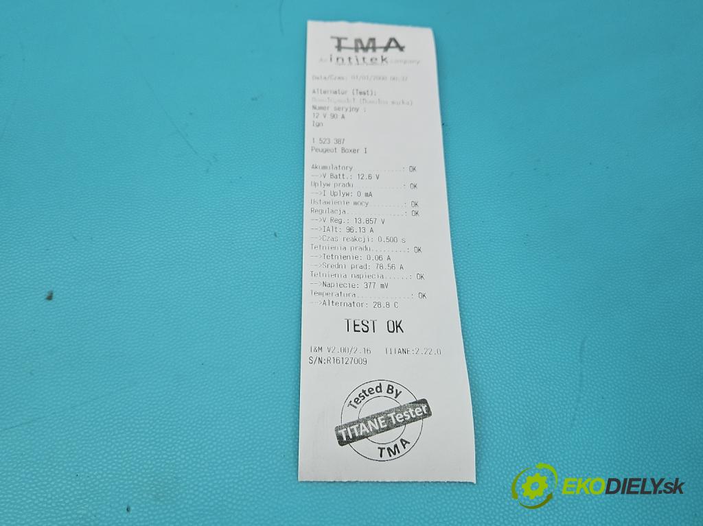 Peugeot Boxer I 1994-2006 2.5 TD 86 HP manual 63 kW 2446 cm3 5- Alternator 9619333280 (Alternátor)