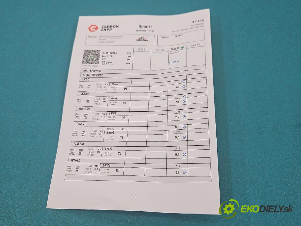 Saab 9-3 II 2002-2012 1.9 TiD 120 HP manual 88 kW 1910 cm3 4- vstrek 0445110165 (Vstrekovač paliva)