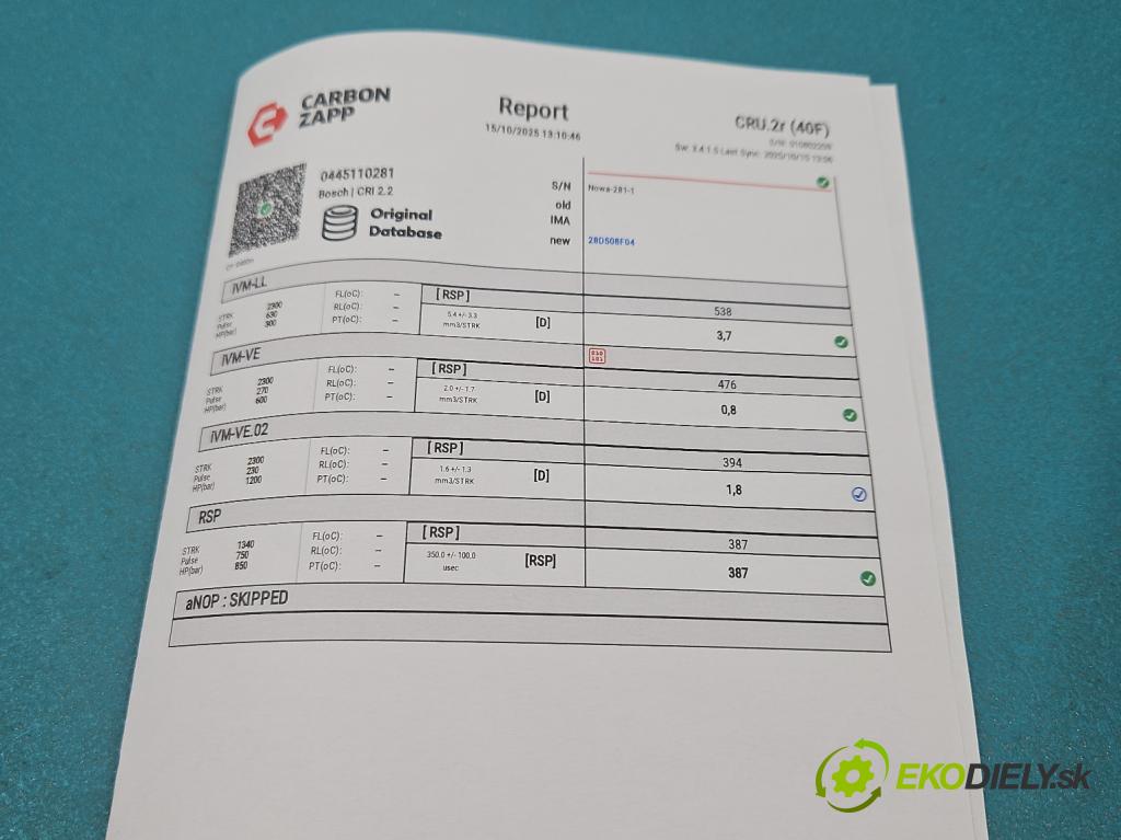 Peugeot 307 1.6 HDi 109 HP  80 kW 1600 cm3 5- vstrek 0445110281 (Vstrekovač paliva)