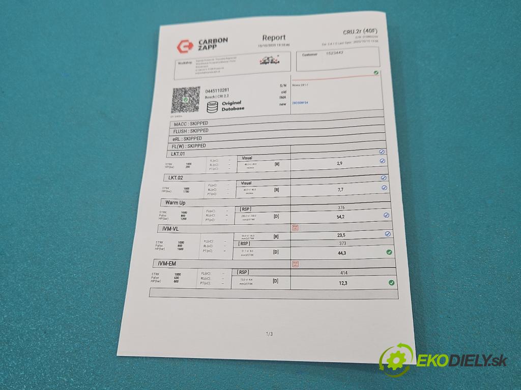 Peugeot 307 1.6 HDi 109 HP  80 kW 1600 cm3 5- vstrek 0445110281 (Vstrekovač paliva)