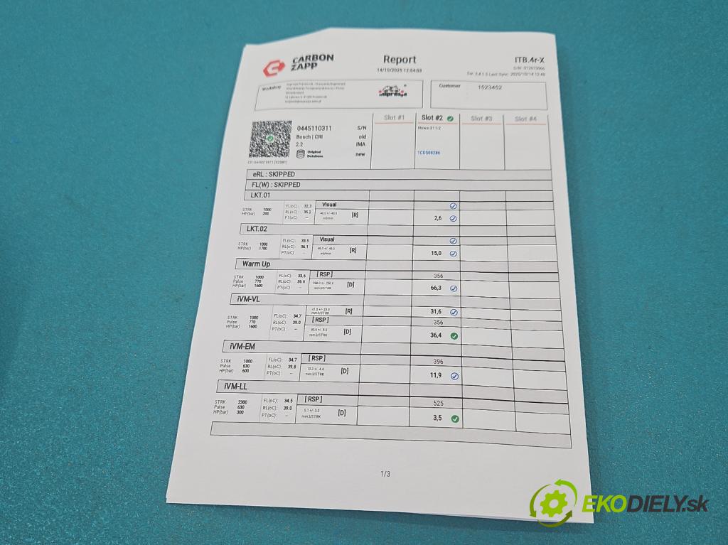 Citroen Berlingo II 2008-2018 1.6 HDi 90 HP manual 66 kW 1560 cm3 5- vstrek 0445110311 (Vstrekovač paliva)