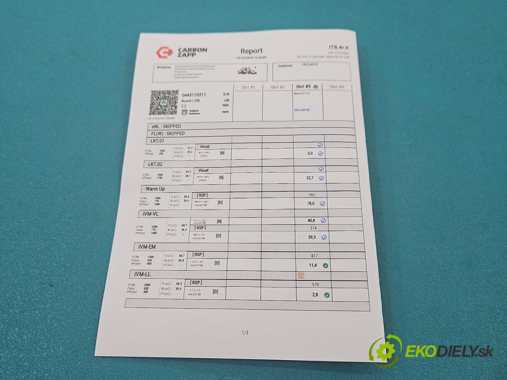 Citroen Berlingo II 2008-2018 1.6 HDi 90 HP manual 66 kW 1560 cm3 5- vstrek 0445110311 (Vstrekovač paliva)