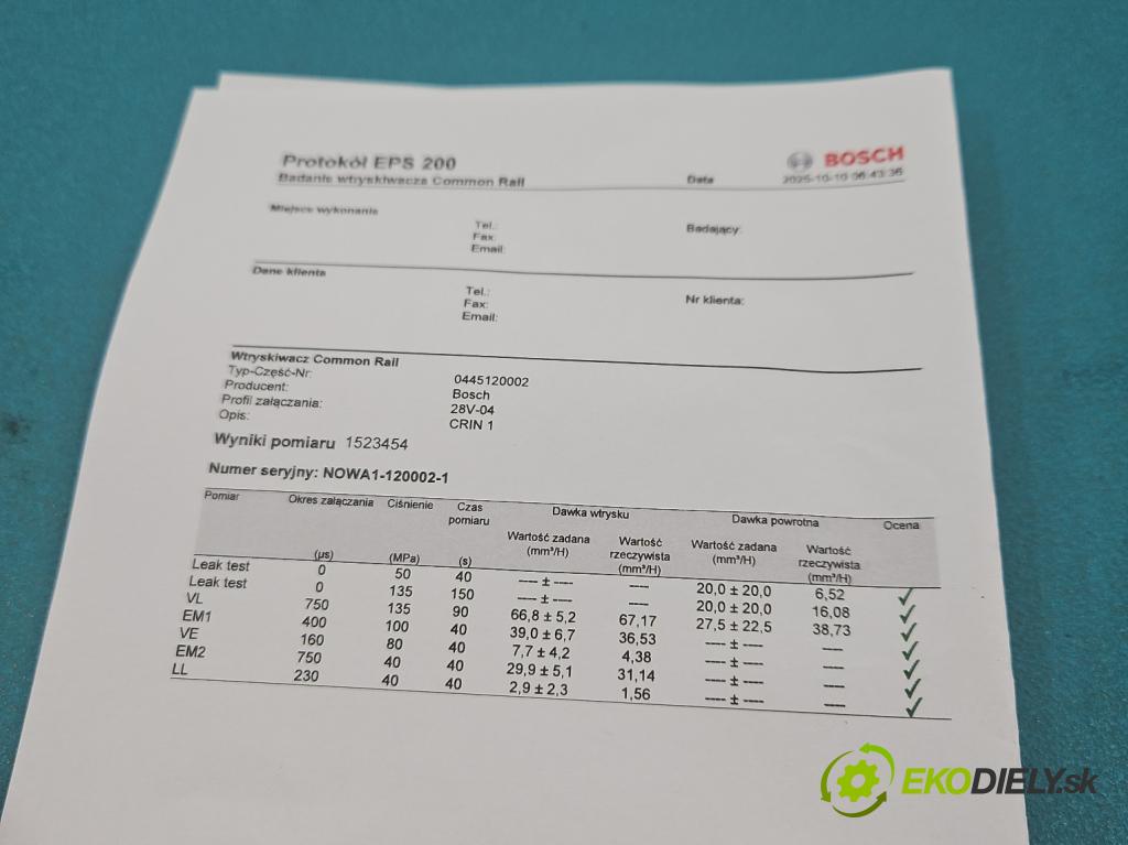 Fiat Ducato II 1994-2006 2.8 jtd 128 HP manual 94 kW 2800 cm3 5- vstrek 0445120002 (Vstrekovač paliva)