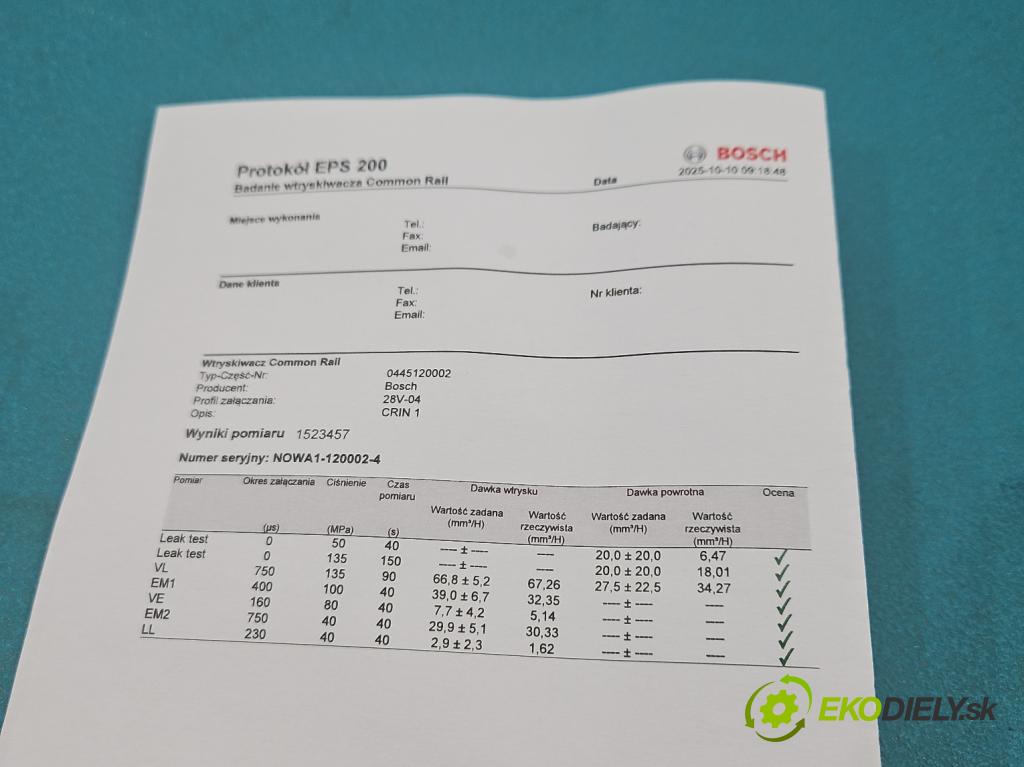 Fiat Ducato II 1994-2006 2.8 jtd 128 HP manual 94 kW 2800 cm3 5- vstrek 0445120002 (Vstrekovač paliva)