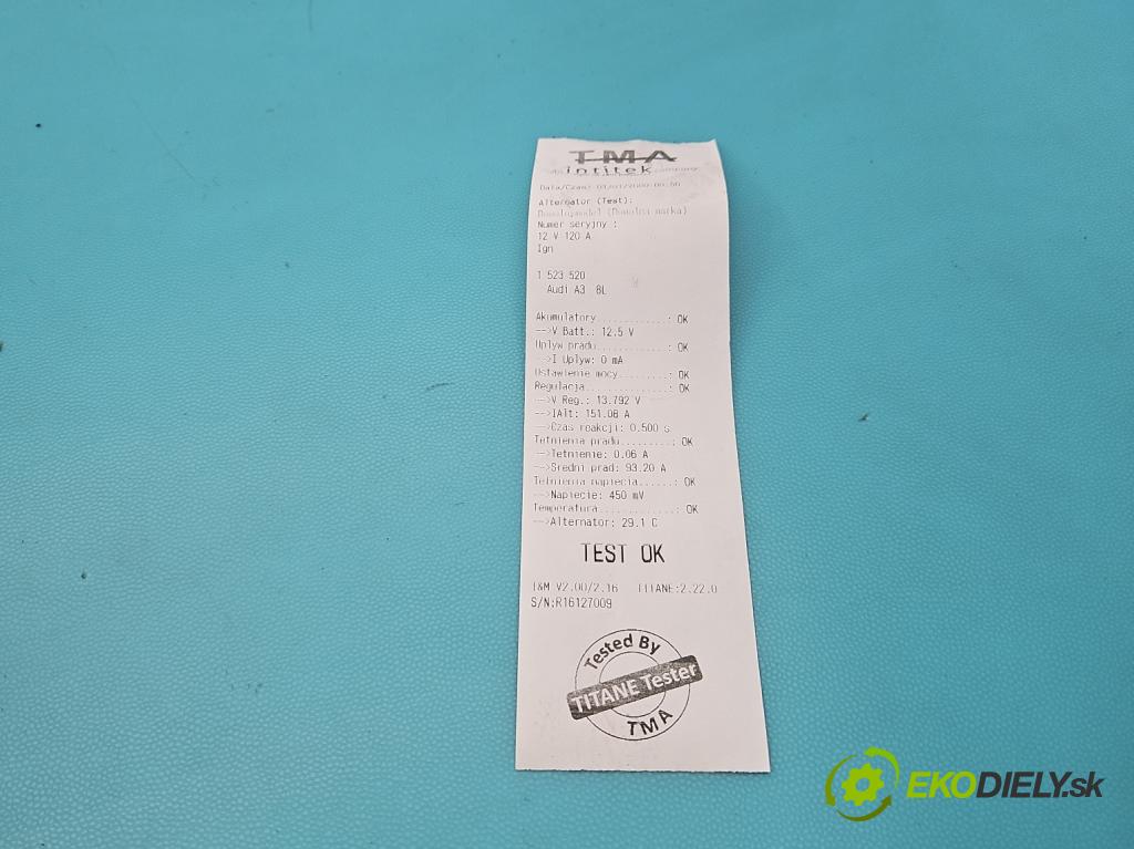 Audi A3 8L 1996-2003 1.9 tdi 90 HP manual 66 kW 1896 cm3 3- Alternator 028903028E (Alternátor)