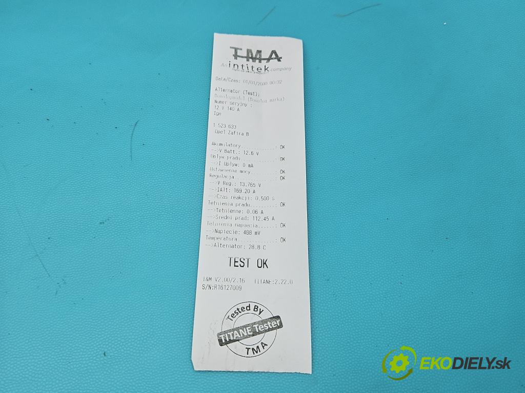 Opel Zafira B 2005-2014 1.9 CDTI 120 HP manual 88 kW 1910 cm3 5- Alternator 0124425097 (Alternátor)