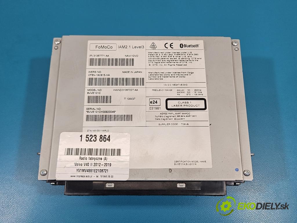 Volvo V40 II 2012-2019 1.6 T3 150 HP manual 110 kW 1596 cm3 5- Radio originál 31357771AA