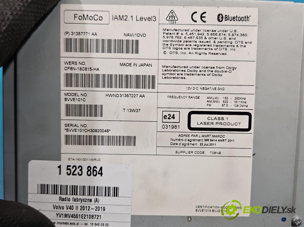 Volvo V40 II 2012-2019 1.6 T3 150 HP manual 110 kW 1596 cm3 5- Radio originál 31357771AA
