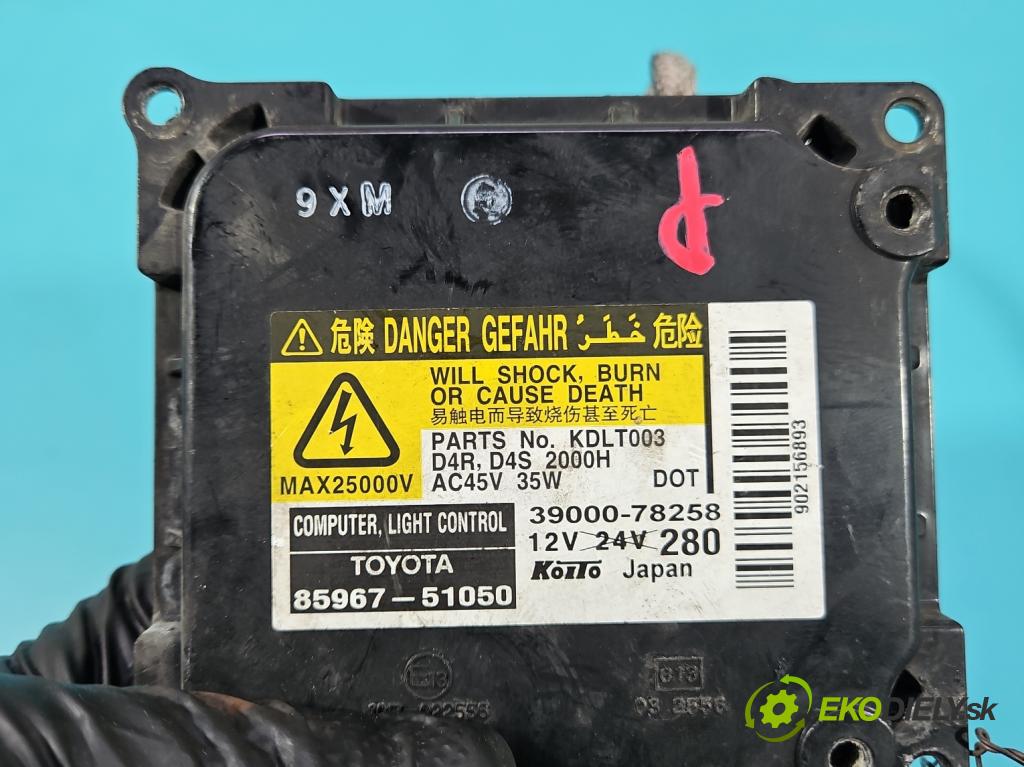 Toyota Avensis III T27 2009-2018 2.0 D4D 126 HP manual 93 kW 1998 cm3 4- střídač: xenon 39000-78258 (Riadiaca jednotka xenónu)
