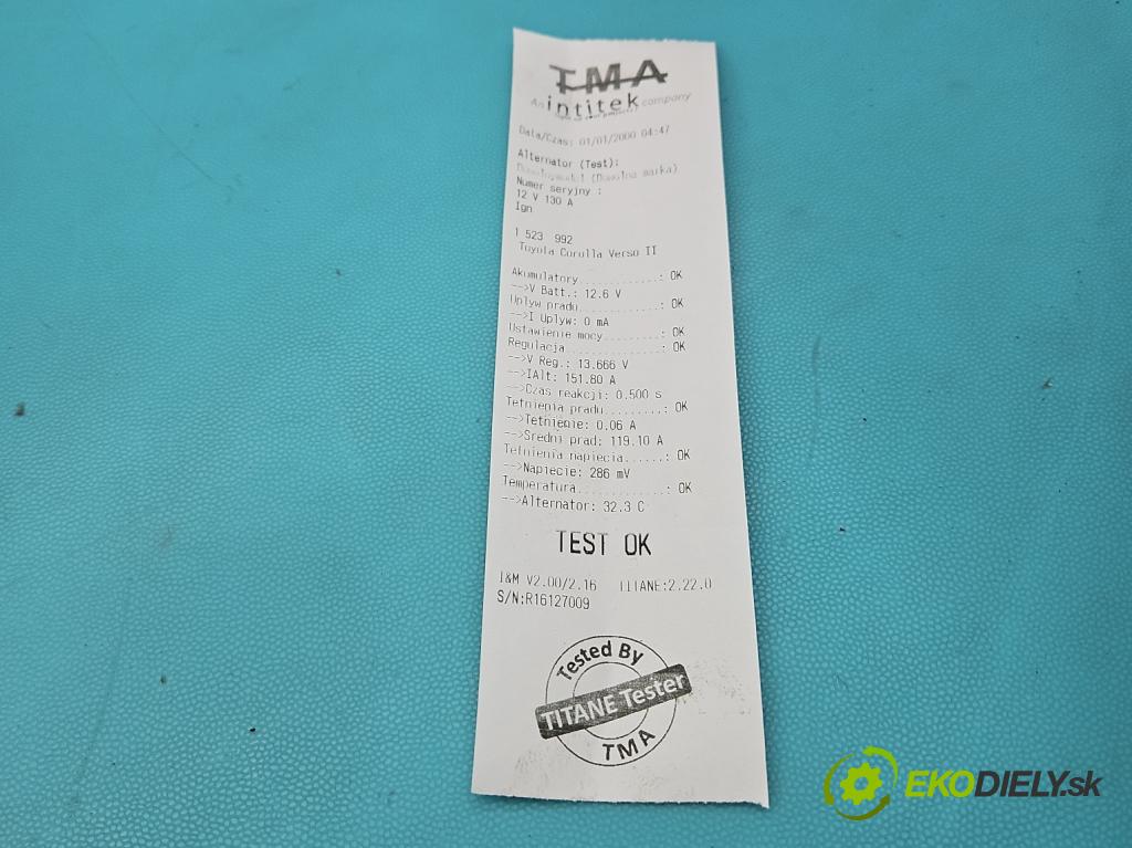 Toyota Corolla Verso II 2004-2009 2.2 d4d 136 HP manual 100 kW 2231 cm3 5- Alternator  (Alternátor)