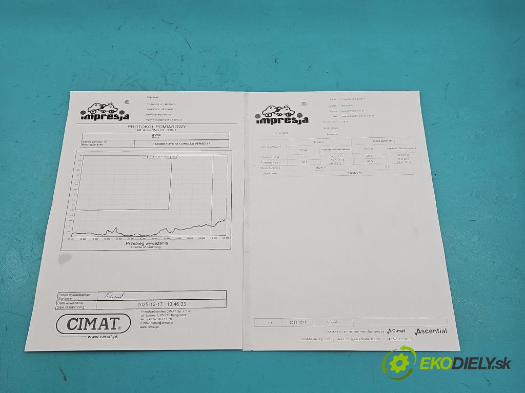 Toyota Corolla Verso II 2004-2009 2.2 d4d 136 HP manual 100 kW 2231 cm3 5- turbodúchadlo, turbo repasovaná VB14